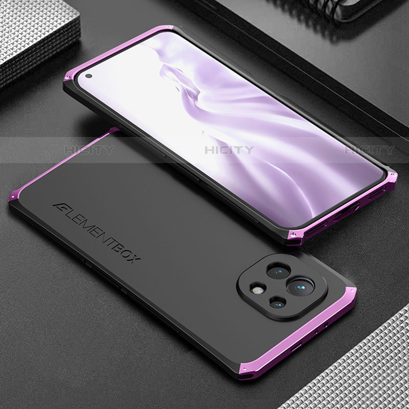 Handyhülle Hülle Luxus Aluminium Metall Tasche T01 für Xiaomi Mi 11 Lite 4G Violett