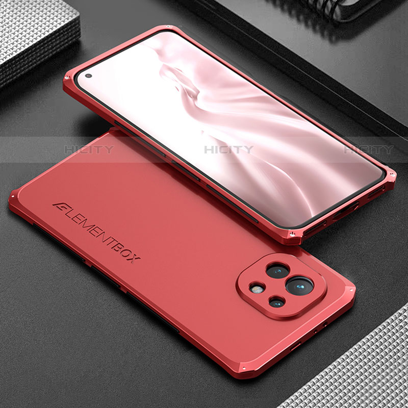 Handyhülle Hülle Luxus Aluminium Metall Tasche T01 für Xiaomi Mi 11 Lite 5G Rot