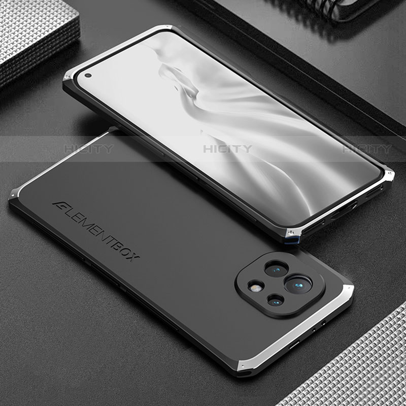 Handyhülle Hülle Luxus Aluminium Metall Tasche T01 für Xiaomi Mi 11 Lite 5G Silber und Schwarz