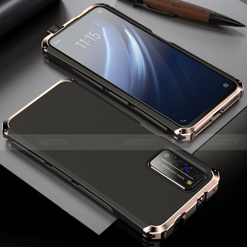 Handyhülle Hülle Luxus Aluminium Metall Tasche T02 für Huawei Honor X10 5G Gold und Schwarz