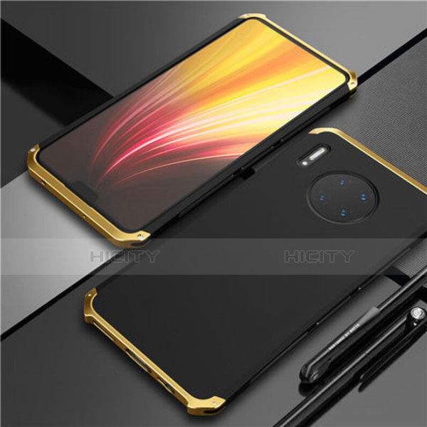 Handyhülle Hülle Luxus Aluminium Metall Tasche T02 für Huawei Mate 30 5G Gold und Schwarz