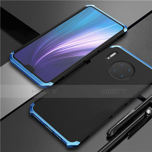 Handyhülle Hülle Luxus Aluminium Metall Tasche T02 für Huawei Mate 30 Pro 5G Blau und Schwarz Plus