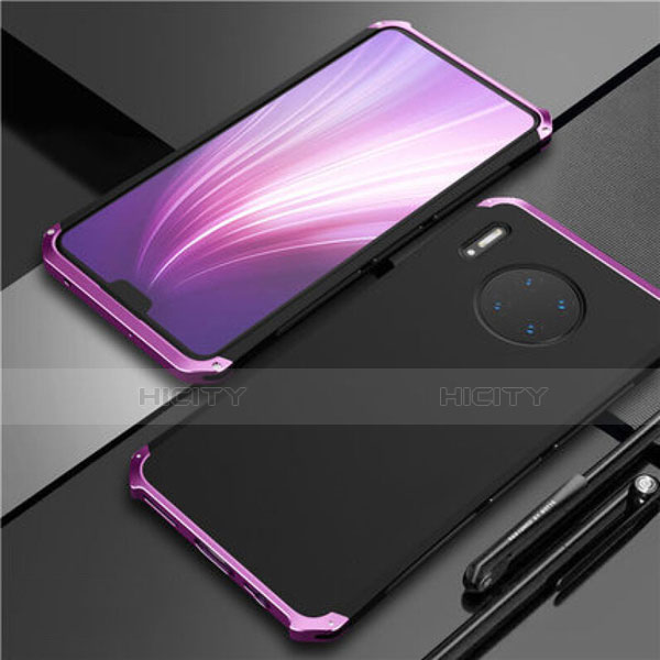 Handyhülle Hülle Luxus Aluminium Metall Tasche T02 für Huawei Mate 30 Pro Violett und Schwarz Plus