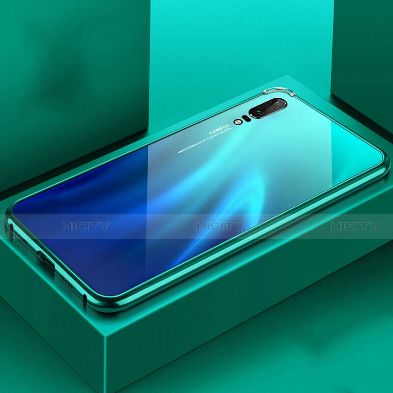 Handyhülle Hülle Luxus Aluminium Metall Tasche T02 für Huawei P20 Cyan