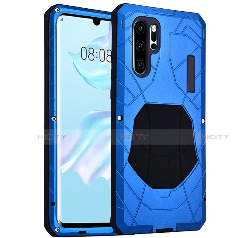 Handyhülle Hülle Luxus Aluminium Metall Tasche T02 für Huawei P30 Pro New Edition Blau