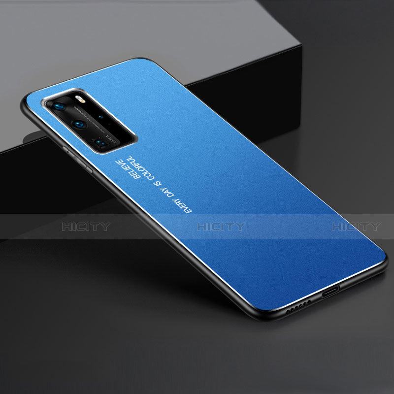 Handyhülle Hülle Luxus Aluminium Metall Tasche T02 für Huawei P40 Pro Blau