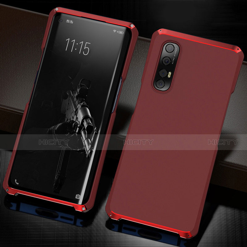 Handyhülle Hülle Luxus Aluminium Metall Tasche T02 für Oppo Reno3 Pro Rot Plus