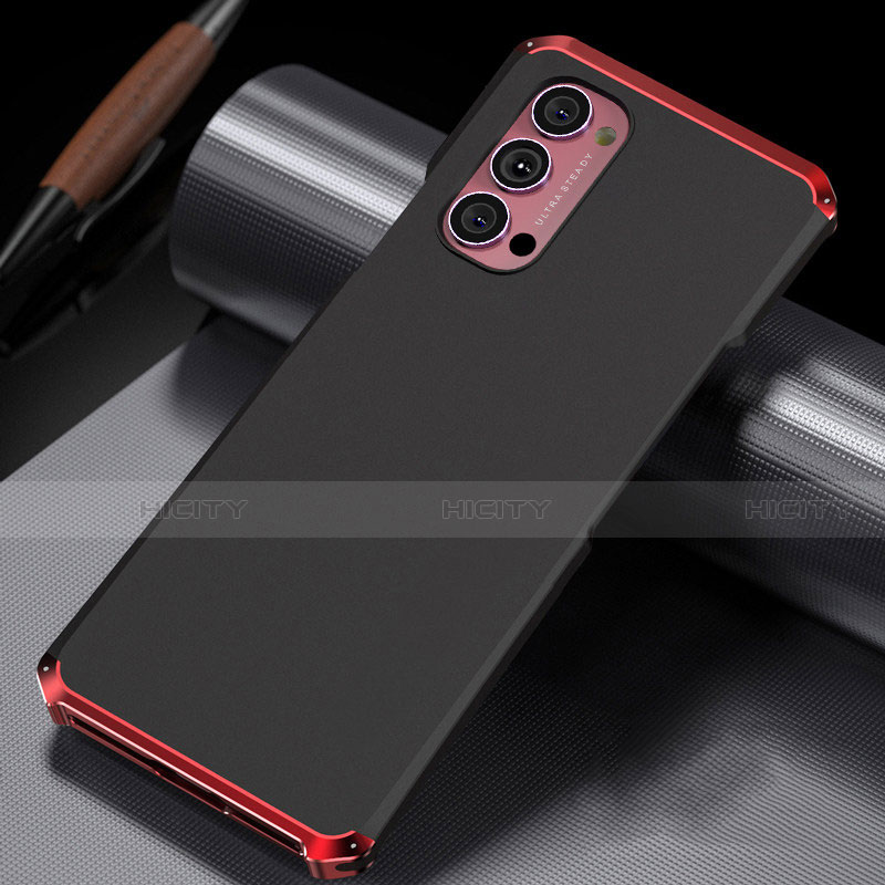 Handyhülle Hülle Luxus Aluminium Metall Tasche T02 für Oppo Reno4 Pro 5G Rot und Schwarz Plus