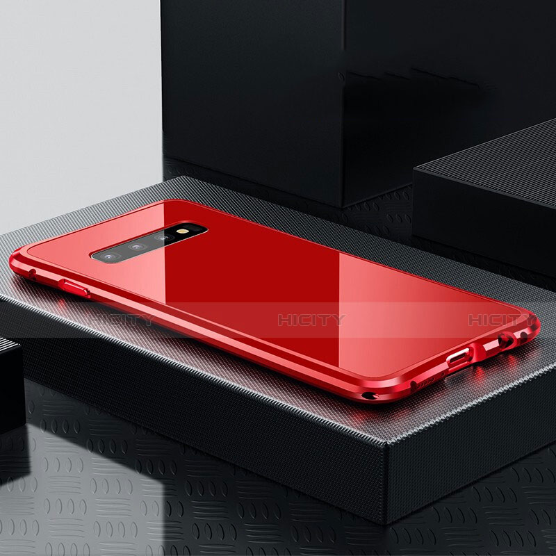 Handyhülle Hülle Luxus Aluminium Metall Tasche T02 für Samsung Galaxy S10 Rot