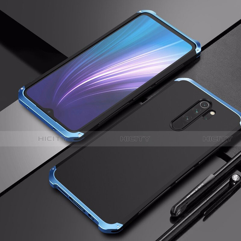 Handyhülle Hülle Luxus Aluminium Metall Tasche T02 für Xiaomi Redmi Note 8 Pro Blau und Schwarz