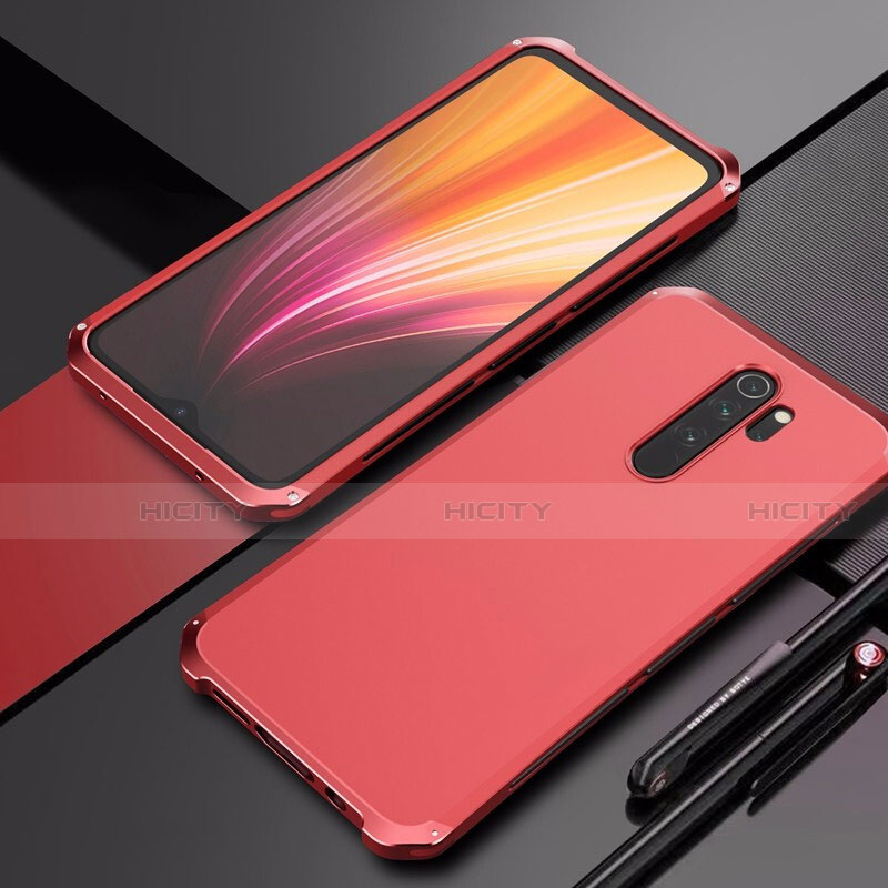 Handyhülle Hülle Luxus Aluminium Metall Tasche T02 für Xiaomi Redmi Note 8 Pro Rot Plus