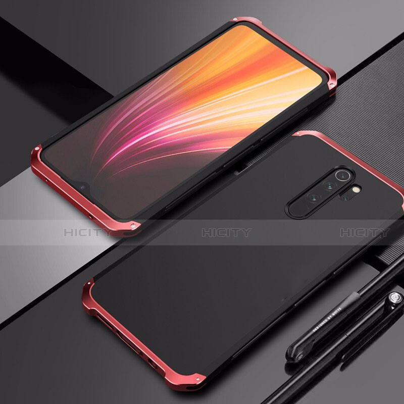 Handyhülle Hülle Luxus Aluminium Metall Tasche T02 für Xiaomi Redmi Note 8 Pro Rot und Schwarz