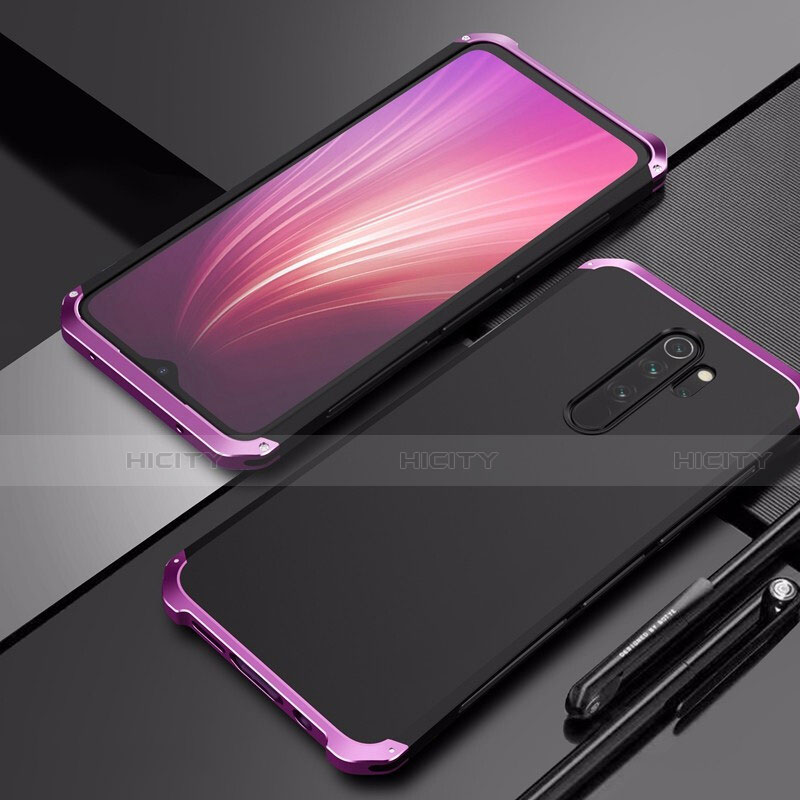 Handyhülle Hülle Luxus Aluminium Metall Tasche T02 für Xiaomi Redmi Note 8 Pro Violett und Schwarz