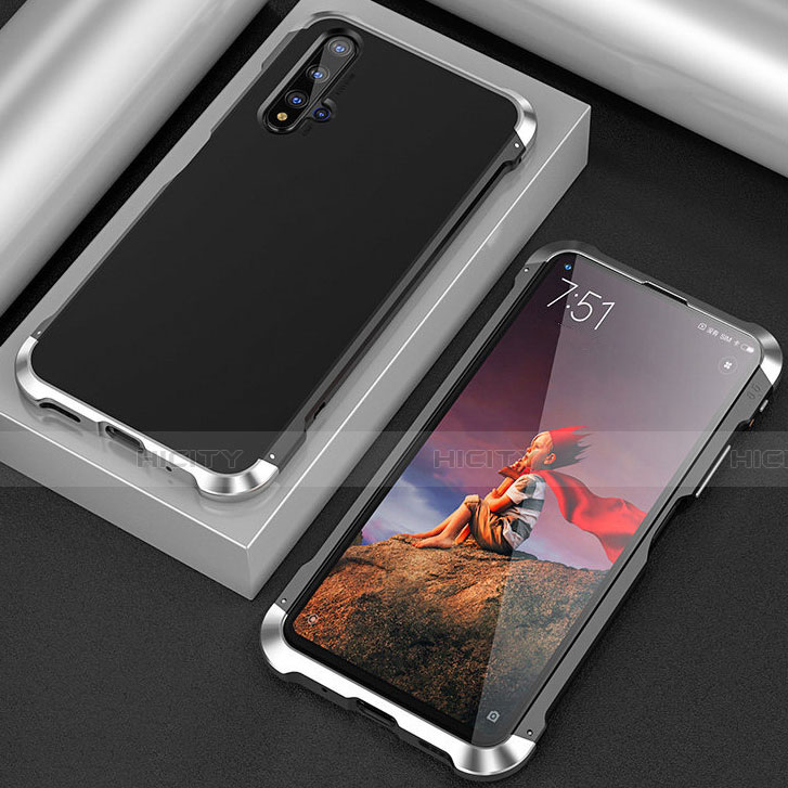 Handyhülle Hülle Luxus Aluminium Metall Tasche T03 für Huawei Honor 20 Silber Plus