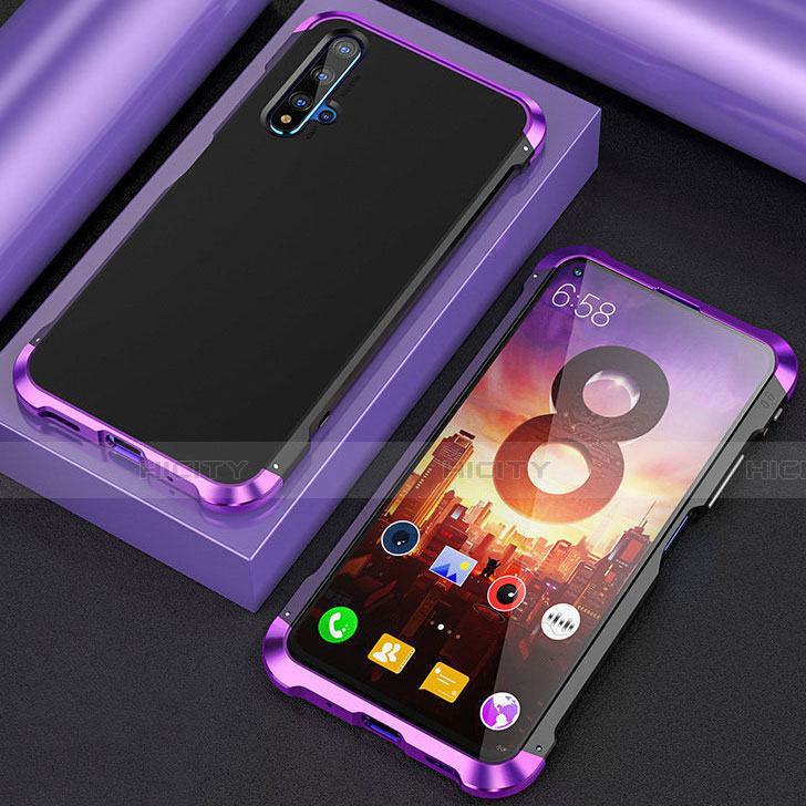 Handyhülle Hülle Luxus Aluminium Metall Tasche T03 für Huawei Honor 20 Violett Plus