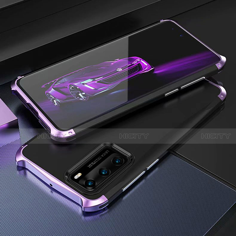 Handyhülle Hülle Luxus Aluminium Metall Tasche T03 für Huawei P40 Violett