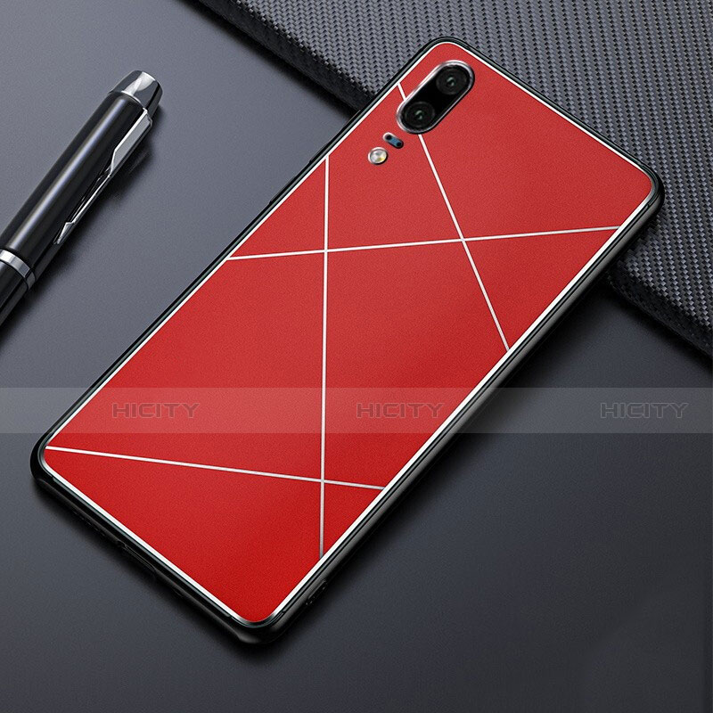 Handyhülle Hülle Luxus Aluminium Metall Tasche T04 für Huawei P20 Rot