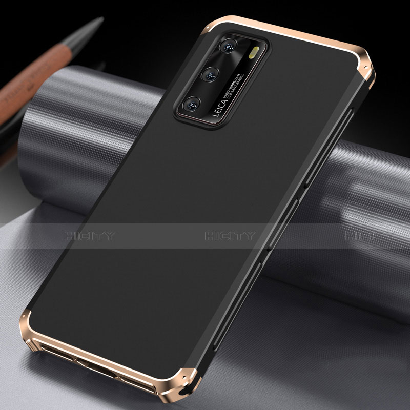 Handyhülle Hülle Luxus Aluminium Metall Tasche T04 für Huawei P40 Gold und Schwarz