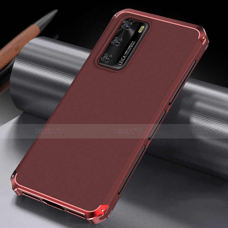 Handyhülle Hülle Luxus Aluminium Metall Tasche T04 für Huawei P40 Rot