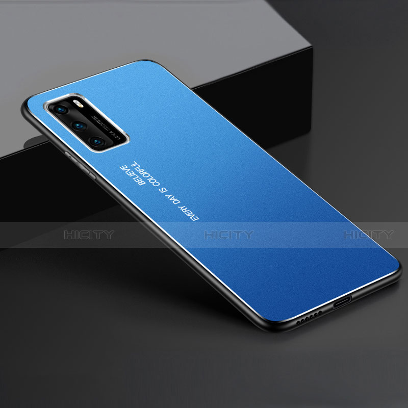 Handyhülle Hülle Luxus Aluminium Metall Tasche T05 für Huawei P40 Blau