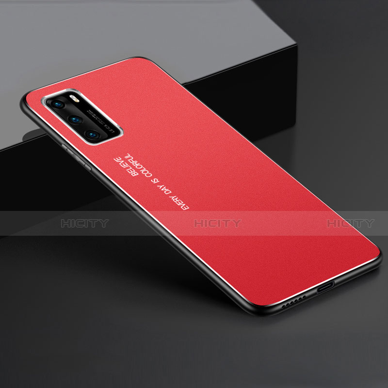 Handyhülle Hülle Luxus Aluminium Metall Tasche T05 für Huawei P40 Rot