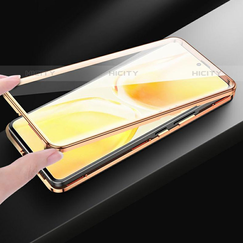 Handyhülle Hülle Luxus Aluminium Metall und Leder Tasche 360 Grad Ganzkörper für Vivo V25 Pro 5G