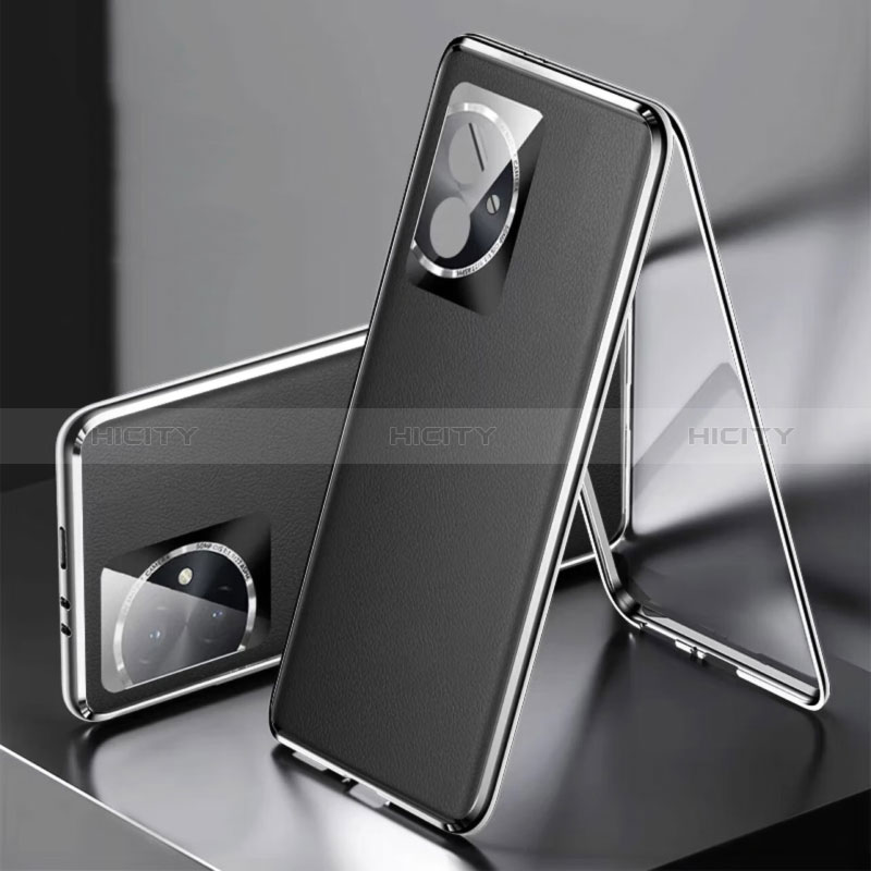 Handyhülle Hülle Luxus Aluminium Metall und Leder Tasche 360 Grad Ganzkörper P01 für Huawei Honor 100 5G