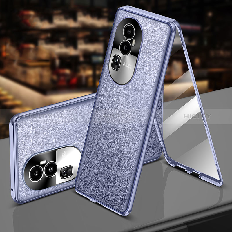 Handyhülle Hülle Luxus Aluminium Metall und Leder Tasche 360 Grad Ganzkörper P01 für Oppo Reno10 Pro+ Plus 5G