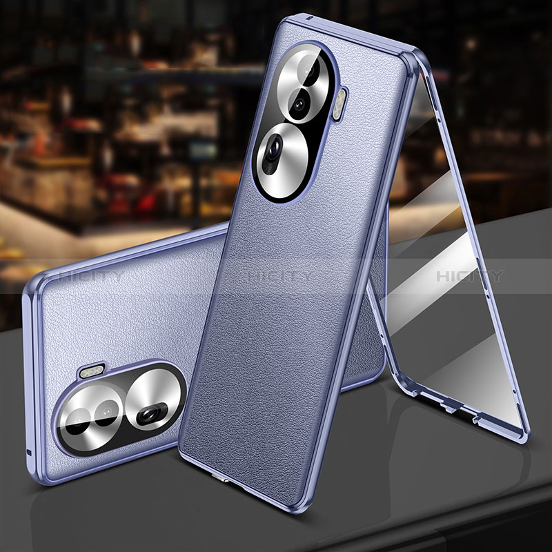 Handyhülle Hülle Luxus Aluminium Metall und Leder Tasche 360 Grad Ganzkörper P01 für Oppo Reno11 Pro 5G