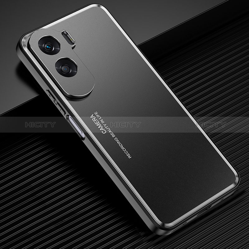 Handyhülle Hülle Luxus Aluminium Metall und Silikon Rahmen Tasche für Huawei Honor 90 Lite 5G Schwarz