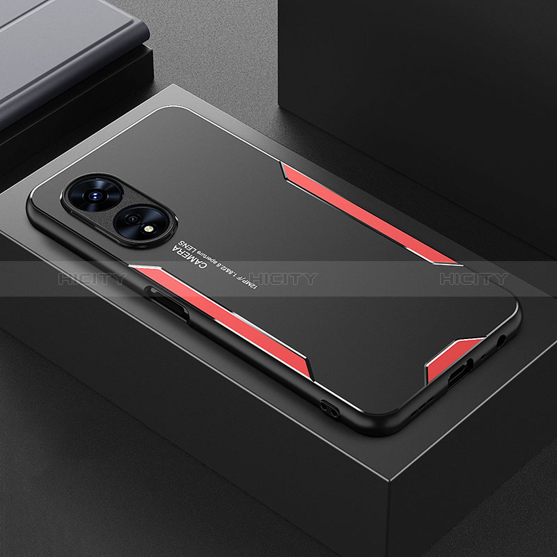 Handyhülle Hülle Luxus Aluminium Metall und Silikon Rahmen Tasche für Oppo A1 Pro 5G Rot