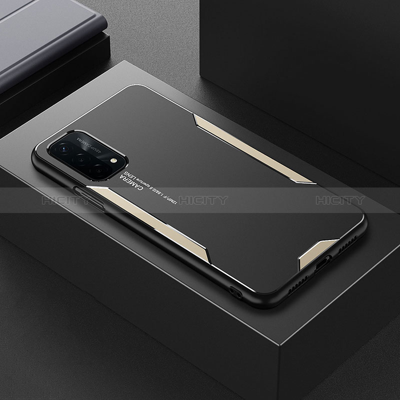 Handyhülle Hülle Luxus Aluminium Metall und Silikon Rahmen Tasche für Oppo A74 5G Gold