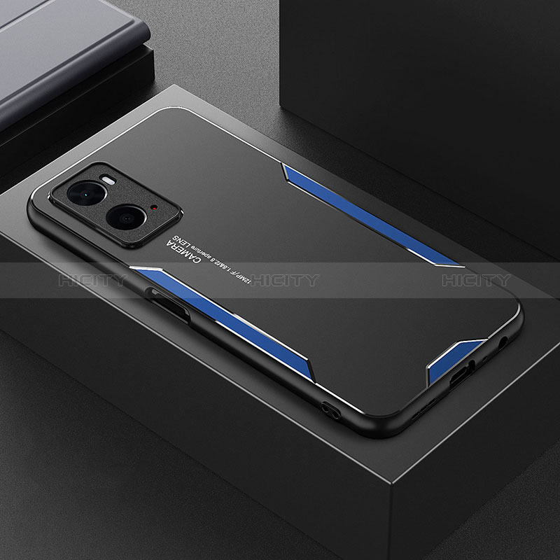 Handyhülle Hülle Luxus Aluminium Metall und Silikon Rahmen Tasche für Oppo A76 Blau Plus