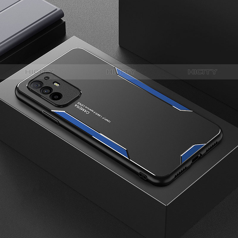 Handyhülle Hülle Luxus Aluminium Metall und Silikon Rahmen Tasche für Oppo A94 5G Blau