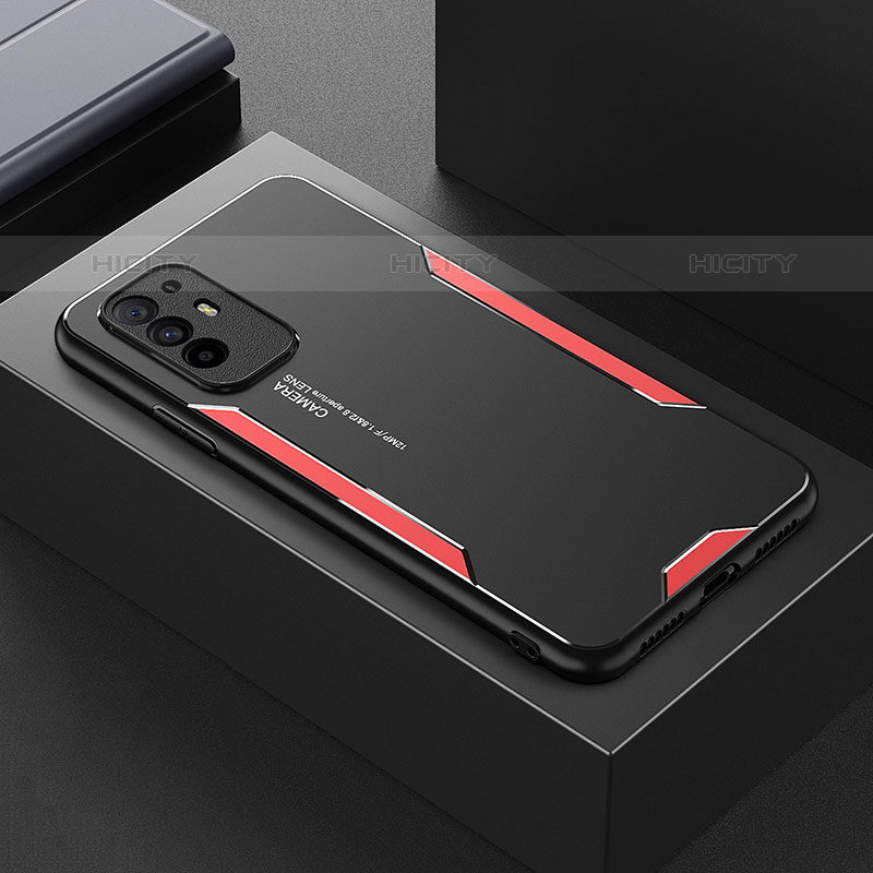 Handyhülle Hülle Luxus Aluminium Metall und Silikon Rahmen Tasche für Oppo A95 5G Rot