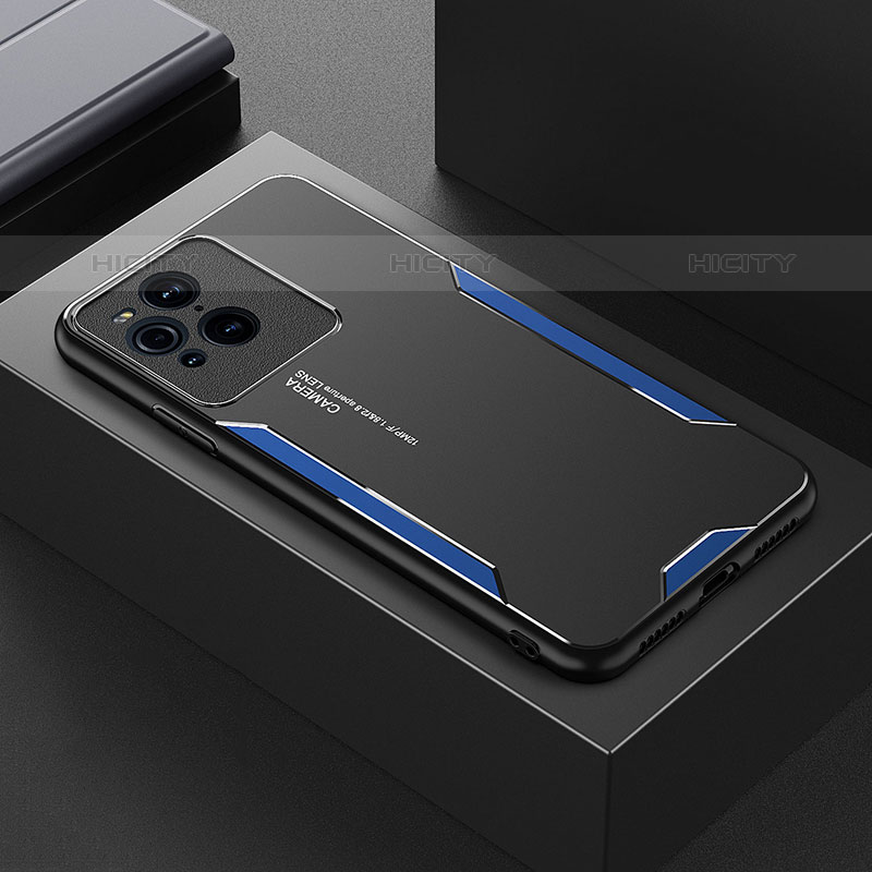 Handyhülle Hülle Luxus Aluminium Metall und Silikon Rahmen Tasche für Oppo Find X3 Pro 5G Blau Plus