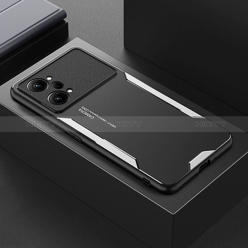 Handyhülle Hülle Luxus Aluminium Metall und Silikon Rahmen Tasche für Oppo K10 Pro 5G Silber