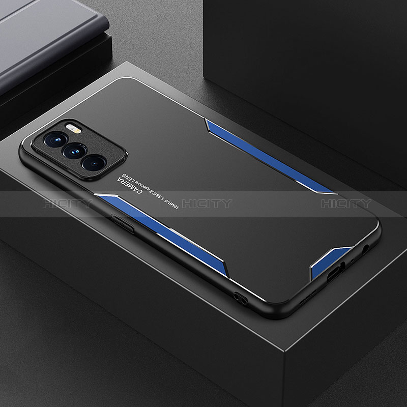 Handyhülle Hülle Luxus Aluminium Metall und Silikon Rahmen Tasche für Oppo K9 Pro 5G Blau