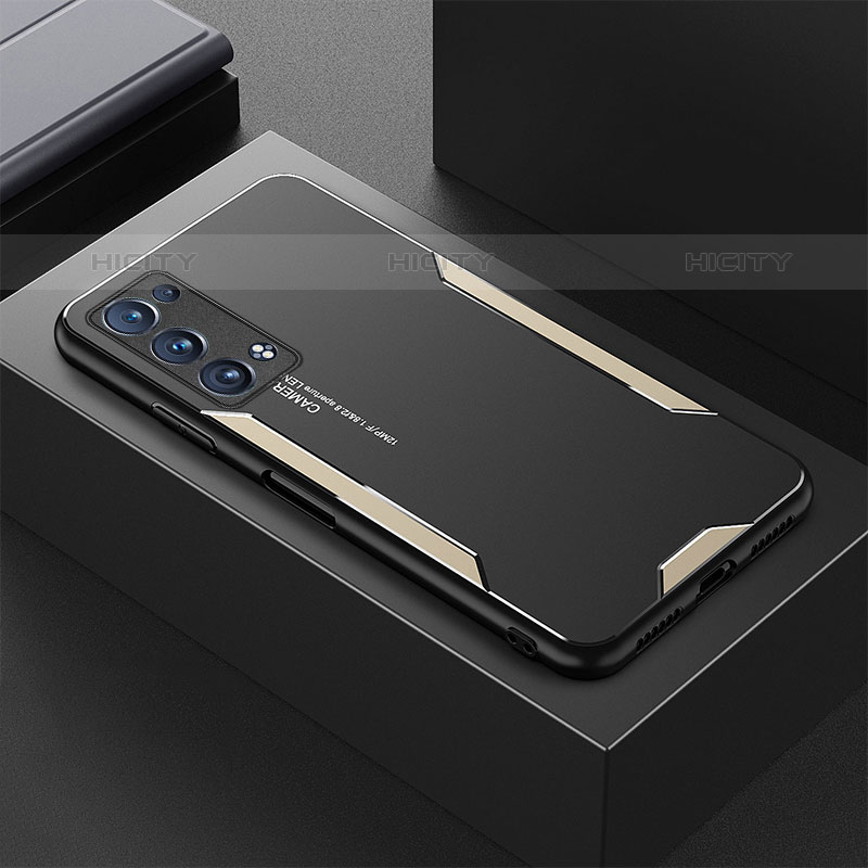 Handyhülle Hülle Luxus Aluminium Metall und Silikon Rahmen Tasche für Oppo Reno6 Pro 5G Gold