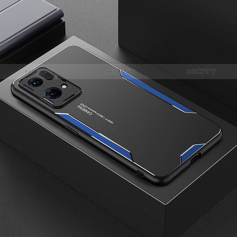 Handyhülle Hülle Luxus Aluminium Metall und Silikon Rahmen Tasche für Oppo Reno7 Pro 5G Blau