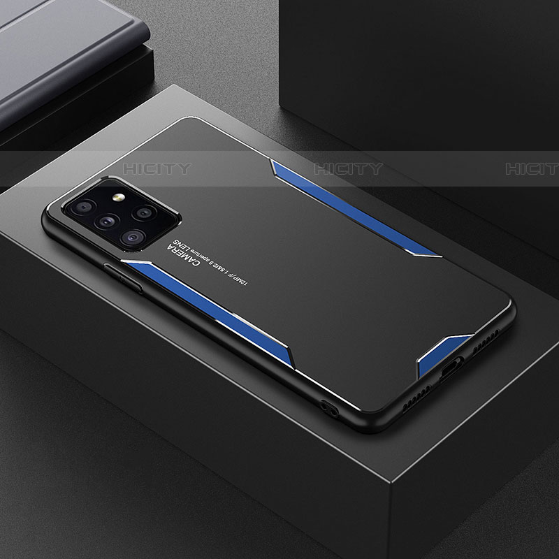 Handyhülle Hülle Luxus Aluminium Metall und Silikon Rahmen Tasche für Samsung Galaxy A72 5G Blau Plus