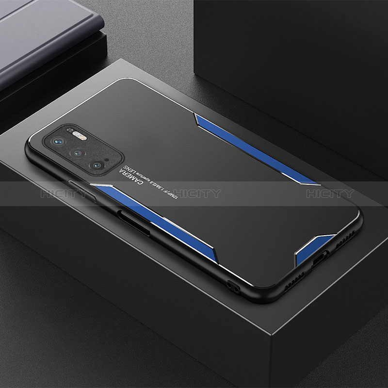 Handyhülle Hülle Luxus Aluminium Metall und Silikon Rahmen Tasche für Xiaomi POCO M3 Pro 5G Blau Plus