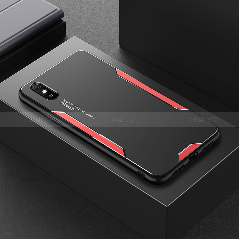 Handyhülle Hülle Luxus Aluminium Metall und Silikon Rahmen Tasche für Xiaomi Redmi 9AT Rot