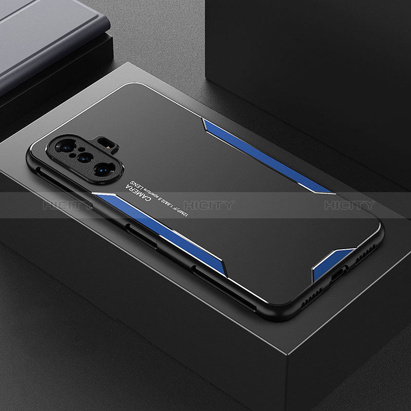 Handyhülle Hülle Luxus Aluminium Metall und Silikon Rahmen Tasche für Xiaomi Redmi K40 Gaming 5G Blau