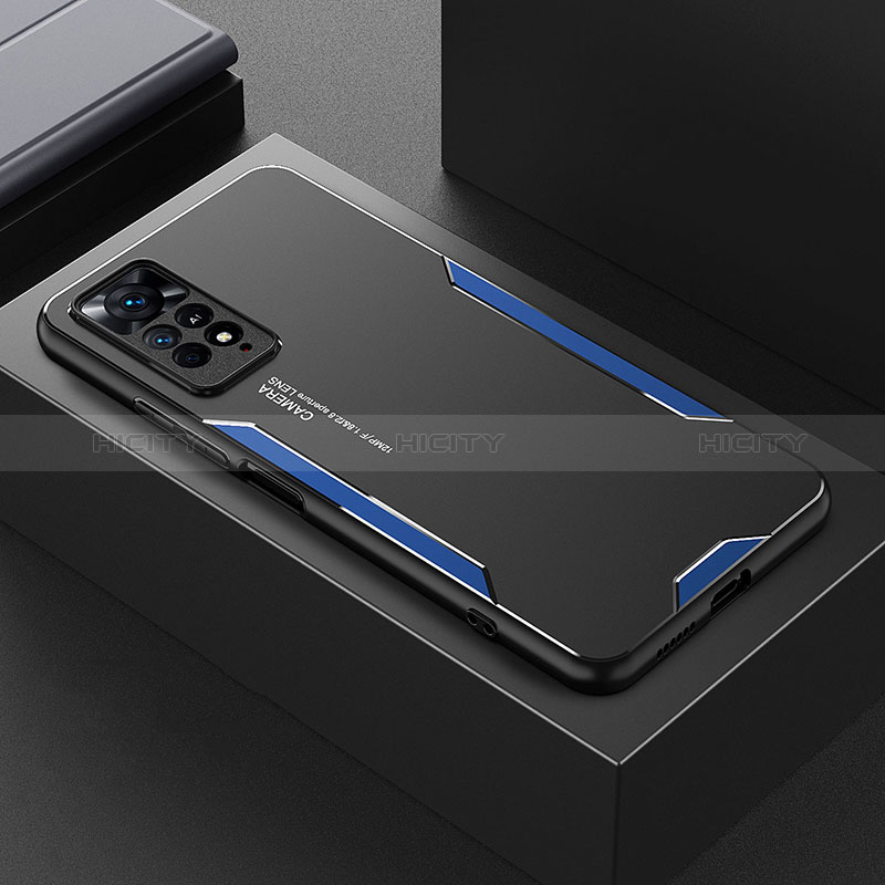 Handyhülle Hülle Luxus Aluminium Metall und Silikon Rahmen Tasche für Xiaomi Redmi Note 11E Pro 5G Blau