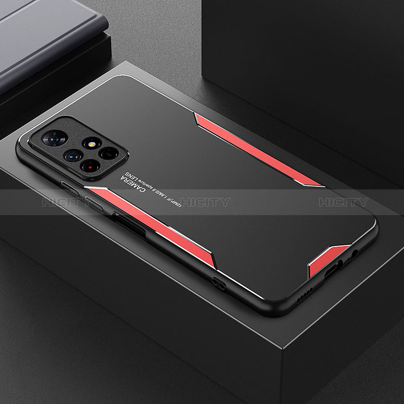 Handyhülle Hülle Luxus Aluminium Metall und Silikon Rahmen Tasche für Xiaomi Redmi Note 11T 5G Rot