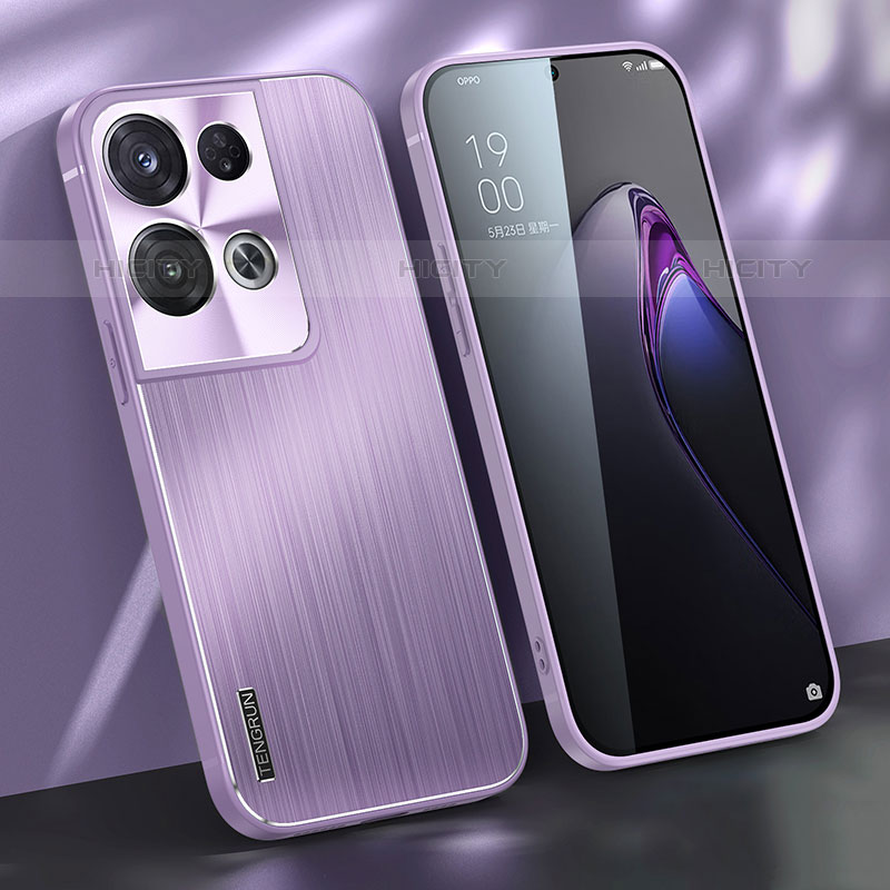 Handyhülle Hülle Luxus Aluminium Metall und Silikon Rahmen Tasche J01 für Oppo Reno8 Pro 5G Violett