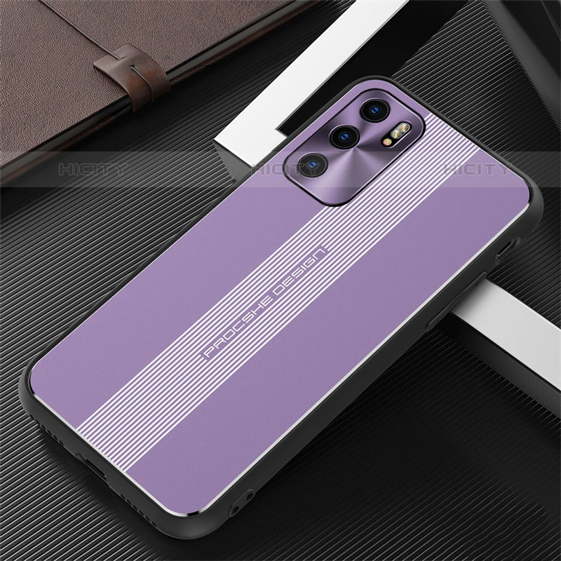 Handyhülle Hülle Luxus Aluminium Metall und Silikon Rahmen Tasche J02 für Oppo Reno6 5G Violett