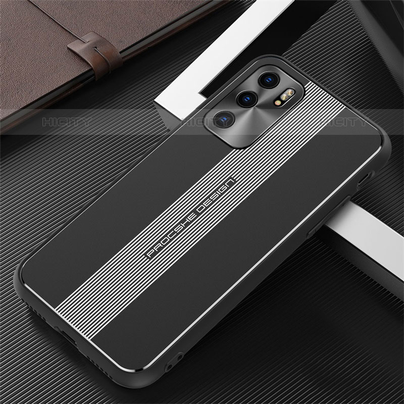 Handyhülle Hülle Luxus Aluminium Metall und Silikon Rahmen Tasche J02 für Oppo Reno6 Pro 5G India Schwarz Plus