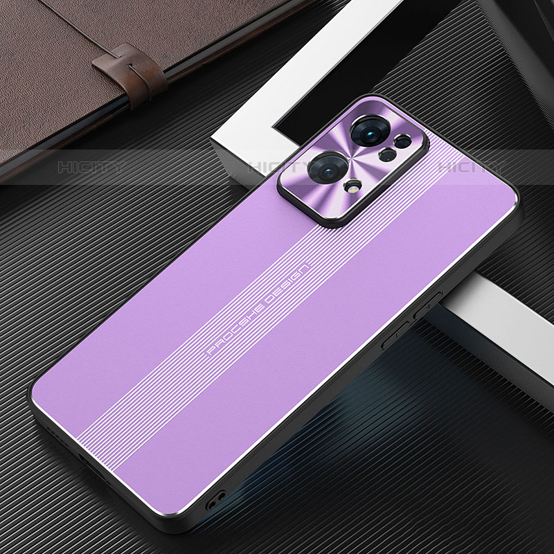 Handyhülle Hülle Luxus Aluminium Metall und Silikon Rahmen Tasche J02 für Oppo Reno7 Pro 5G Violett